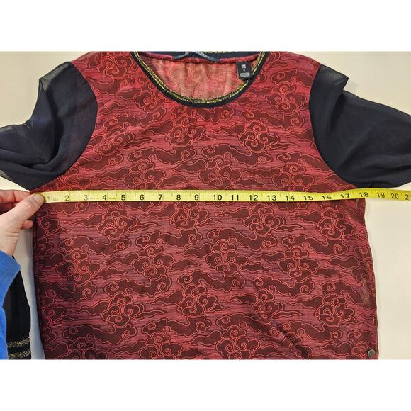 Scotch & Soda P PETITE Sheer relaxed red black puff sleeve EUC whimisgoth silk? - Picture 8 of 9